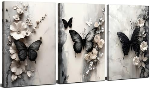 Butterfly Pictures Wall Decor Abstract Flowers and Butterflies Canvas Painting Prints for Bedroom Natural Insect Pictures Posters Contemporary Minimalist Artwork for Living Room Office Home 16x24"