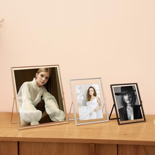Gold Floating Frame Set of 2(Frame 8"x10"), Metal Glass Picture Frames,For Picture 8x10 5x7,4x6,3x5 Wall Mount or Tabletop Shelf Photo Frames,Gift For Festival, Wedding, Home or Office Decor