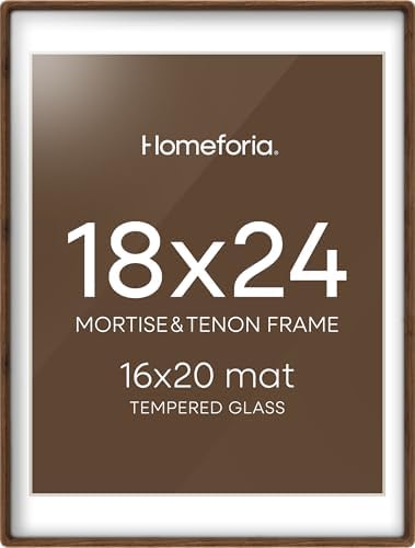 Homeforia 18x24 Mortise&Tenon Walnut Poster Frame, 16x20 Mat, Glass