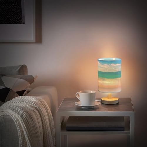 Table Lamp Tropical Sea Summer Blue Ocean with Beach White Cloud on Sky Nightstand Lamp with Wood Base Fabric Lamp Shade Bedside Desk Lamp for Living Room Bedroom Kids Room Office