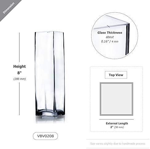 WGV Square Block Bud Vase Bulk, Width 2", Height 8", Clear Skinny Narrow Standard Floral Container Centerpiece for Wedding Party Event Home Office Decor, 24 Pieces