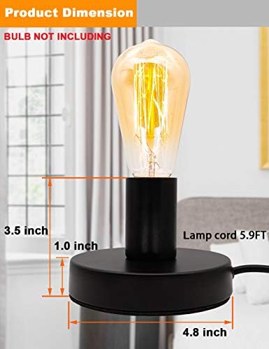 Industrial Table Lamp Base E26/E27 Ceramic Base Holder, Vintage Small Desk Lamp with Plug in Cord On/Off Switch Edison Lamp for Home Lighting Decor (Small)