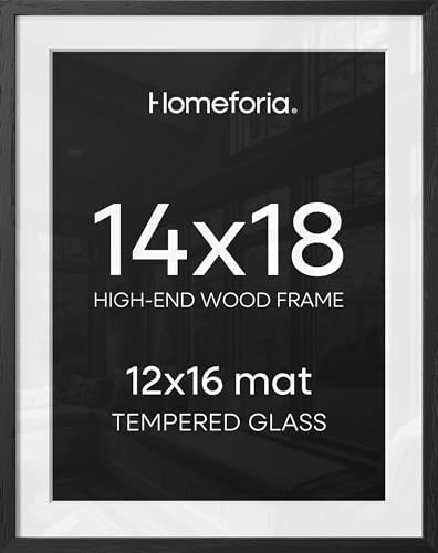 Homeforia 14x18 Black Oak Picture Frame, High-End Wood, 12x16 Mat, Glass