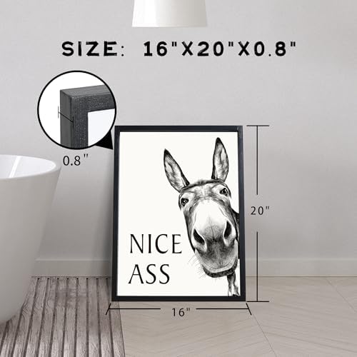 Heiple Framed Bathroom Art Wall Decor - Farmhouse Home Decor Sets, Vintage Funny Signs (Black, 16"x20")