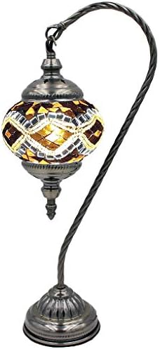 SILVERFEVER Handcrafted Mosaic Turkish Lamp Moroccan Glass Table Desk Bedside Light Bronze Base with E12 Bulb (Multi Wave Lattern)