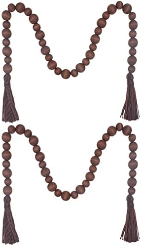 IMIKEYA Wooden Beads Garland: 2PCS Farmhouse Wood Bead Garland for Tiered Tray Farmhouse s Retro Hanging Wood with Tassels Prayer Rustic for Coffee Table Decor