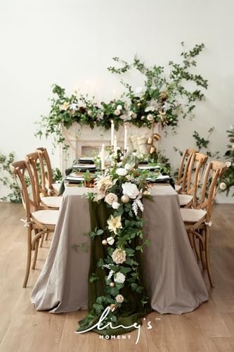 Ling's Moment 14Ft Emerald Green Table Runner, Sheer Chiffon Table Runners