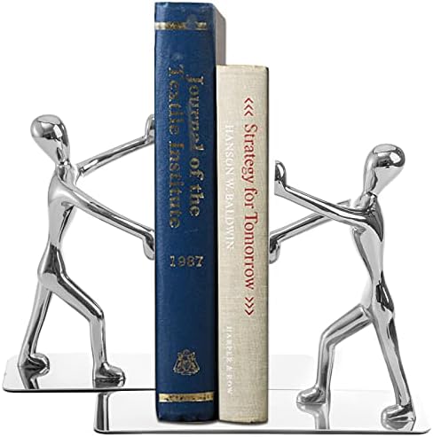 Fasmov Heavy Duty Stainless Steel Man Bookends Nonskid Bookends Art Bookend,1 Pair(Silver)