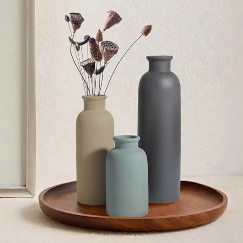 Small Ceramic Vase Set of 3, Boho Modern Flower Vase Room Decor, Farmhouse Decor, Vases for Your Kitchen, Bathroom, Bedroom, Living Room, Office&Shelf Centerpiece Table Decorations Multicolor