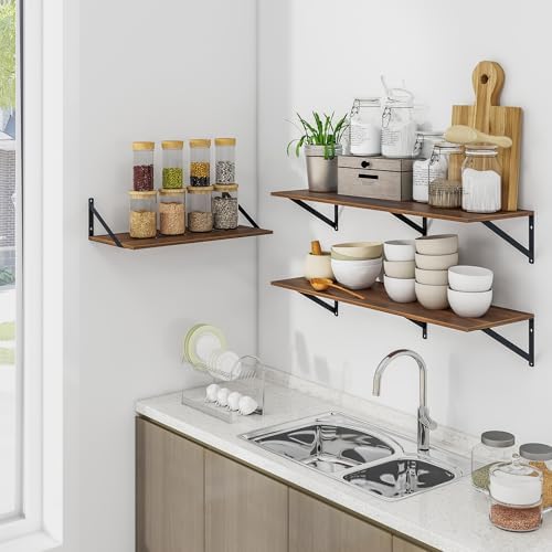 Heimlove 36W x 12D Deep Floating Shelves Set of 2 Walnut