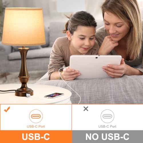 Touch Lamps for Nightstand, 3 Way Dimmable Lamps for Bedroom with USB C+A