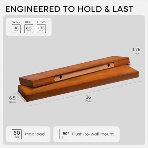 Homeforia 36 Inch Floating Shelves, High-End Solid Pine Wood, Set of 2