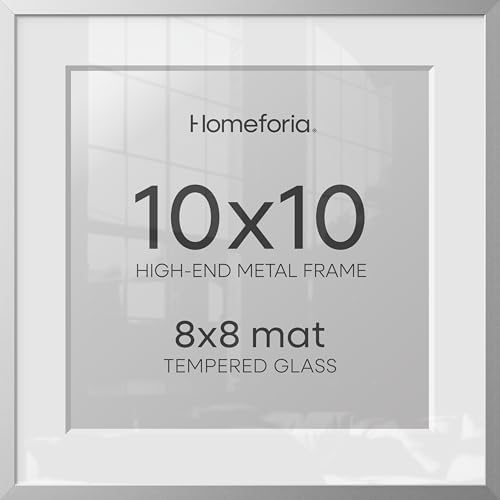 Homeforia 10x10 Silver Picture Frame, High-End Metal, 8x8 Mat, Glass