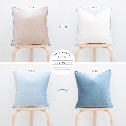 MONDAY MOOSE Decorative Throw Pillow Covers Cushion Cases, Set of 2 Soft Velvet Modern Double-Sided Designs, Mix and Match for Home Decor, Pillow Inserts Not Included (20x20 inch, Beige/Light Blue)