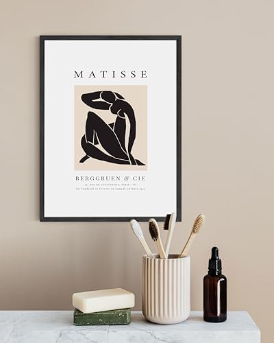 HAUS AND HUES Henri Matisse Paper Cutout Poster - Matisse Art Print and Art Exhibition Poster, Abstract Expressionism Scandinavian Black Shapes Painting (Black Frame, 12x16)