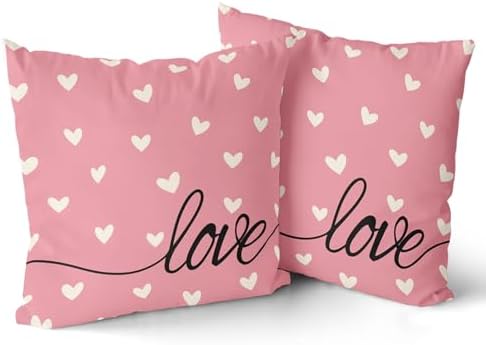 Giwawa Valentines Day Pillow Covers Set of 2 Pink Love Hearts Throw Pillowcases Romantic Double Sided Decorative Cotton Square Cushion Covers 18x18inch for Sofa Couch Bedding Wedding Anniversary