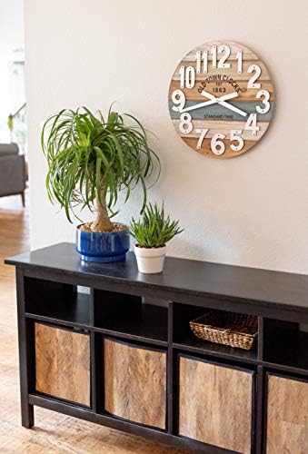 18" Wooden Multi-Color Maritime Coastal Beach Large Number Wall Clock (Blue, 18 inch)