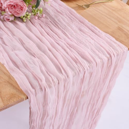 Pink Cheesecloth Table Runner 10FT Boho Rustic Sheer Cheese Cloth Table Runners 120 Inch Gauze Table Decorations for Wedding Bridal Birthday Party Home Decor