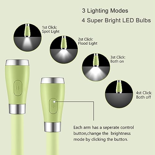 Neck Book Light LED Reading Lamp USB-C Rechargeable, Hands Free, 4 LED Bulbs, 4 Adjustable Brightness, for Reading in Bed or Reading in Car (Green)