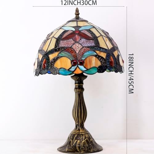 WERFACTORY Tiffany Table Lamp Orange Stained Glass Desk Bedside Light