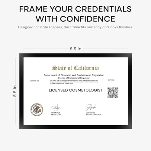 Homeforia 5.5x8.5 Black Business License Frame, High-End Metal, Glass