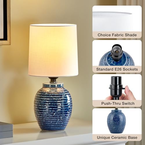 EJIAXIN Table Lamps Set of 2-13.75" Small Bedside Lamps - Classic Farmhouse Ceramic Table Lamp for Bedroom, Living Room, Nightstand, Office, Side Desk Lamp, End Table