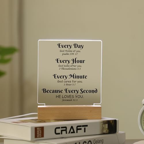 WSYEAR Bible Verse Acrylic Wooden Base Lamp with Inspirational Thoughts and Christian Religious Baptism Gifts for Women Wife Mom Men