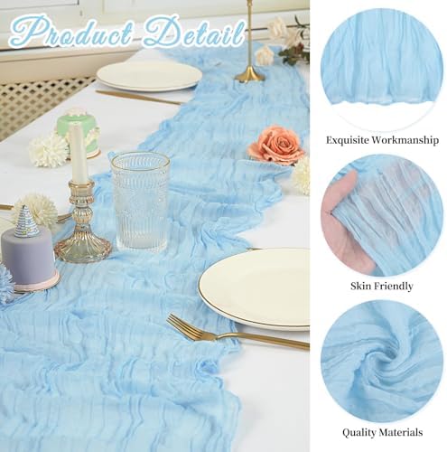 10 Pack Cheesecloth Table Runner 17 x 108 Inch, Light Blue