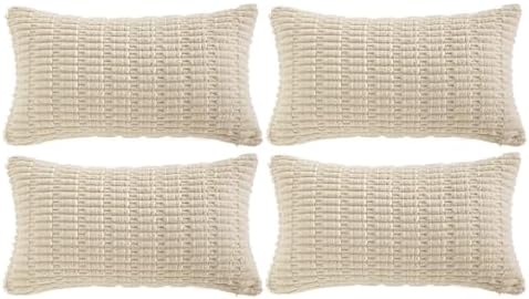 Fancy Homi 4 Packs Decorative Throw Pillow Covers for Living Room Couch Bed, Modern Farmhouse Boho Home Décor Accent Cushion Case, 20" x 12", Cream