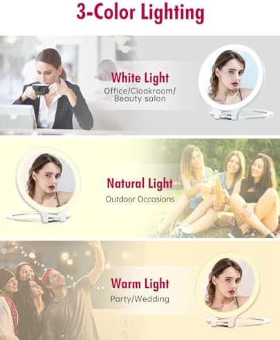 FASCINATE Travel 30X/1X Magnifying Mirror with Light Double Sided Mirror | Rechargeable Lighted Makeup Mirror with 3 Color Setting & Stepless Dimming, Adjustable LED Vanity Mirror