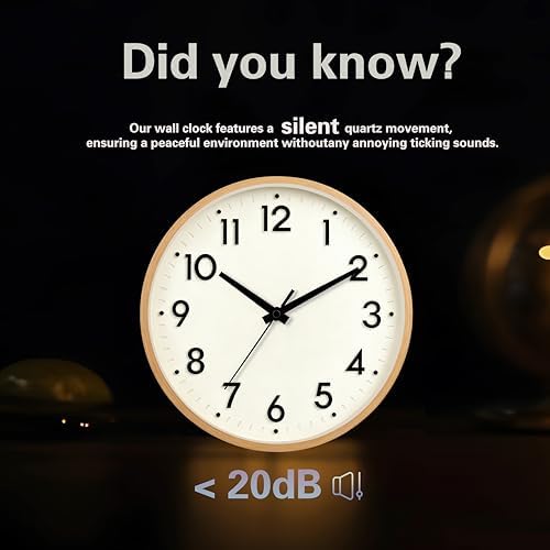 Mosewa Small 8 Inch Wall Clock Battery Operated Silent Non Ticking Analog | Beige modern clock; oversized 3D easy-read dial for kitchen, bedroom & office; 1 AA battery (not included)