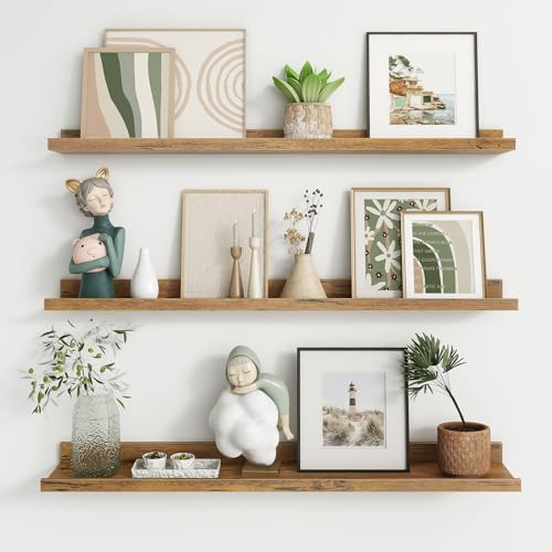 Axeman Picture Ledge Shelf, 36 Inch Brown Floating Shelves Set of 3