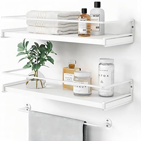 Forbena Bathroom Shelves for Wall Set of 2, White Nursery Floating Book Shelves for Kids Room, Small Wall Mount Bookshelf and Toy Storage Organizer for Baby Toddlers Teens Boys Girls Bedroom