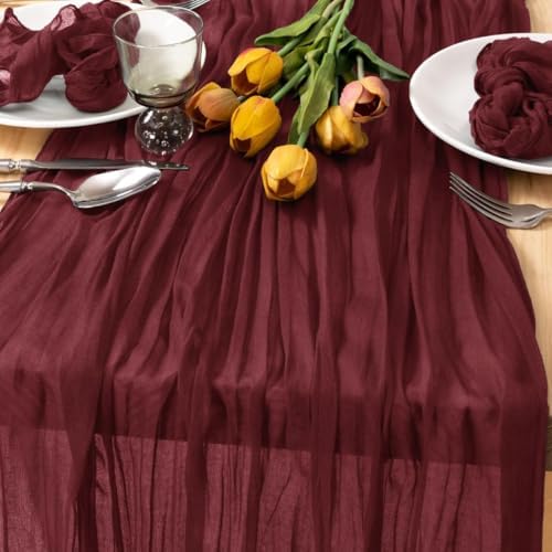 3 Pack Burgundy Cheesecloth Table Runner 10ft Sheer Gauze Events Decor