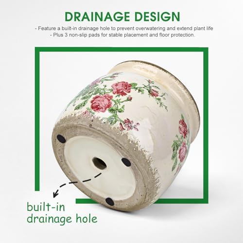 Flower Pots Planters for Indoor Plants Ceramic Plant Pots with Drainage 6.1 Inch Vintage Ceramic Pots for Plants Outdoor Home Garden Decor, Vintage Pink Rose