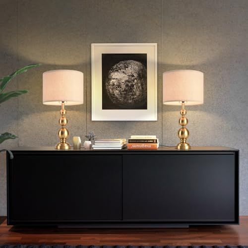 Ziqqeelam Gold Table Lamp Set of 2, 24.4" Table Lamps for Living Room, Gold Tall Skinny Table Lamps, Modern Buffet Lamp for Bedroom Bedside, Nightstand, Desk, End Table, Entry Way