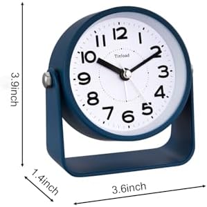 Tinload Analog Alarm Clock for Bedroom, Silent Non-Ticking Quartz Movement, Battery Operated with Snooze & On-Demand Light, Bedside Desk Table Clock, Ideal for Home,Office (Blue)