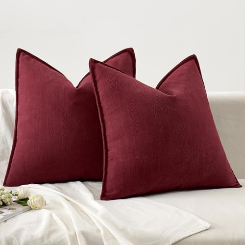 MIULEE Pack of 2 Burgundy Decorative Chenille Pillow Covers 18x18 Inch
