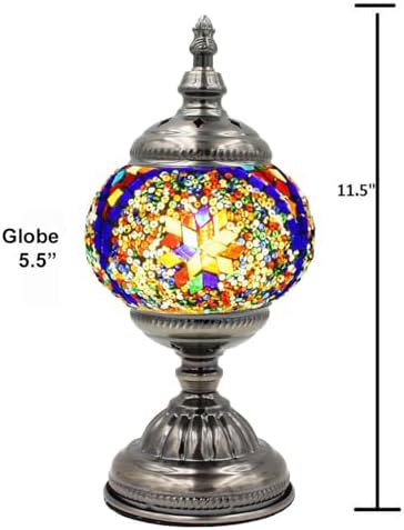 SILVERFEVER Handcrafted Mosaic Turkish Lamp Moroccan Glass Table Desk Bedside Light Bronze Base with E12 Bulb (Bright Starburts)