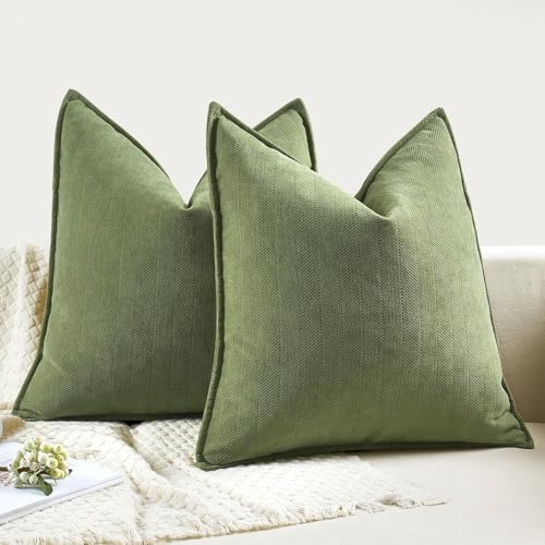 MIULEE Pack of 2 Sage Decorative Chenille Pillow Covers 20x20 Inch