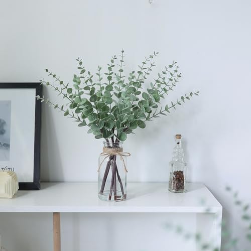 17.5" Artificial Eucalyptus Stems in Glass Vase with Faux Water(Sage Green)