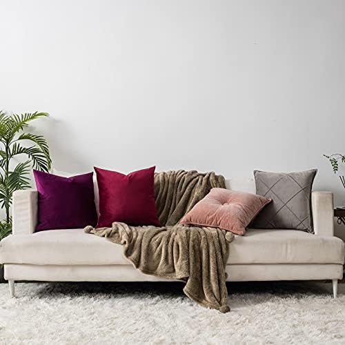 Purple Couch Velvet Throw Pillow Covers 22x22 inch Set of 2 with Zipper Decorative Luxury Soft Solid Rectangle Cushion Covers Case for Sofa Bed Living Room Car