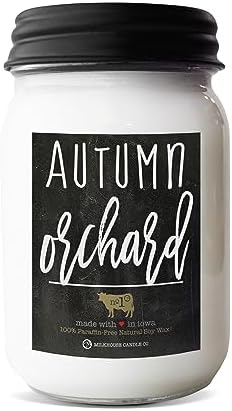 Milkhouse Autumn Orchard Soy Candle, 13 oz Mason Jar, 70+ Hr Burn