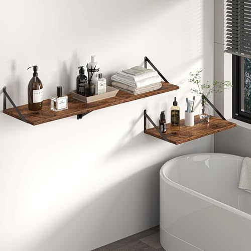 Heimlove 32W x 12D Deep Floating Shelves Set of 2 Rustic Brown