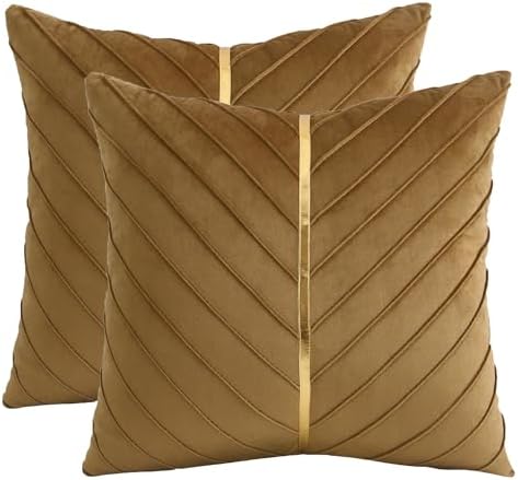 Velvet Throw Pillow Covers 22x22 inch Pack of 2 Gold Decor Brown