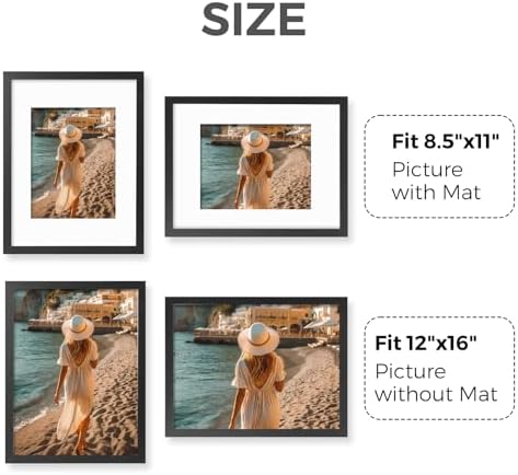 Muzilife Black 12x16 Wood Picture Frame with Mat, Real Glass Cover, 1 Pack