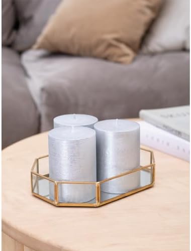 CANDWAX 3x4 inch Pillar Candles Set of 3 – Unscented Dripless Silver Candles for Event Decor, Weddings, Home Use