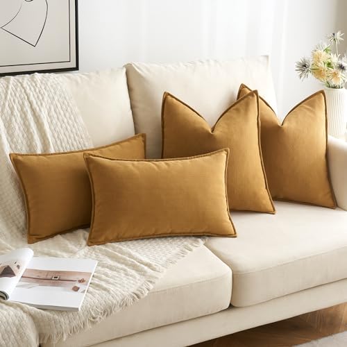MIULEE Pack of 2 Mustard Yellow Euro Shams Chenille Pillow Covers 22x22