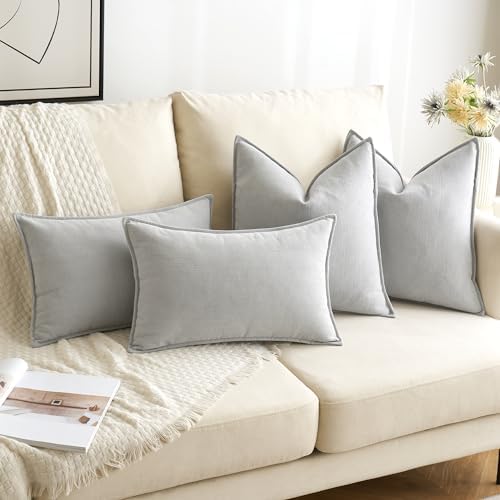 MIULEE Pack of 2 Light Grey Decorative Lumbar Chenille Pillow Covers 12x20