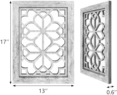 Set of 2 13x17 Inch Rectangular Shatterproof Decorative Wall Mirrors, Boho Farmhouse Rustic Vintage Grey Accent Mirrors for Living Room, Bedroom, Entryway & Home Wall Decor（Grey）